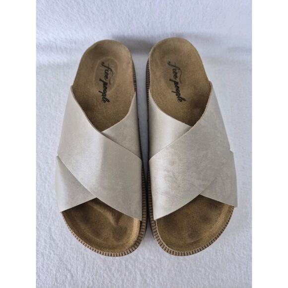 FREE PEOPLE Sidelines Footbed Grey Leather Birk CrissCross Slide Sandals 37 7 - Picture 5 of 8